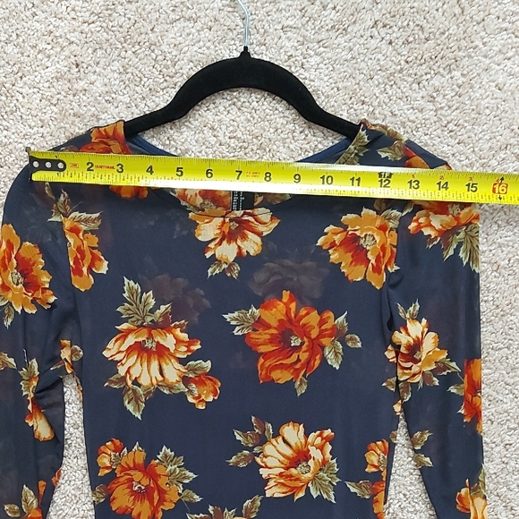 Mesh Orange Floral Long Sleeve Dress - Picture 6 of 10